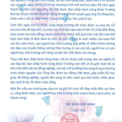 Ủng hộ đồng bào miền Trung khắc phục thiên tai lũ lụt năm 2020